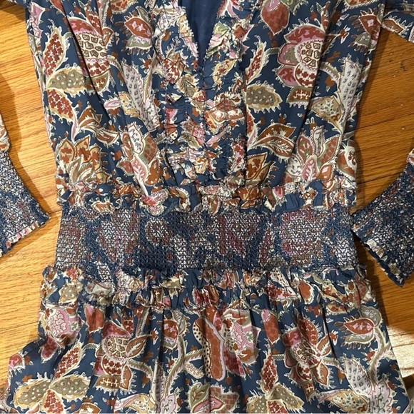 NWT Love the Label XS v-neck floral mini dress long sleeve blue, red retail $245 - Picture 6 of 8